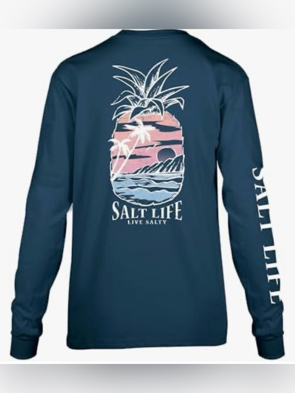 Salt Life Never Lost V-Neck Long Sleeve Tee Blue  Large NWT